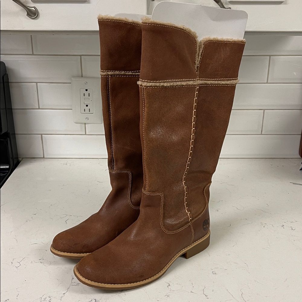 Timberland Shoreham 25669 Brown Leather Pull On Fold Down Boots Women’s 8.5